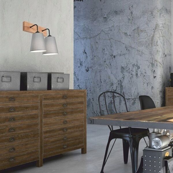 Kinkiet Lamkur Lamkur Lula 47683 kinkiet lampa ścienna boho drewniany materiałowe klosze 2x60W E27 szary/drewno 13940626 5907687447683