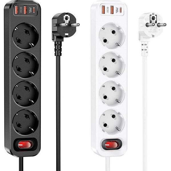 Listwa zasilająca Hoco HOCO listwa zasilająca 4 gniazda + 2 x USB A + Typ C PD QC3.0 3A 20W NS1 1,8 m biała 13953334 6942007602150
