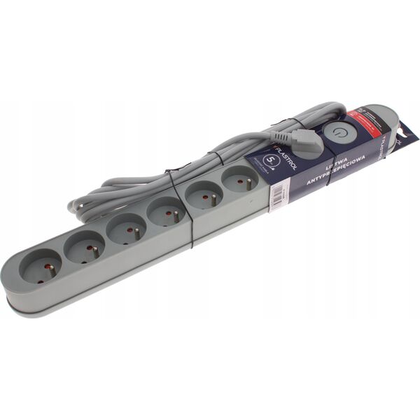 Listwa zasilająca Plastrol Plastrol Filtr W-00028 listwa zasilająca z układem przeciwprzepięciowym osiem gniazd, włącznik szara 13955285 5902273423973