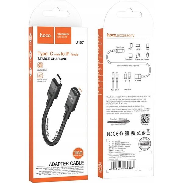 Adapter USB Hoco HOCO adapter OTG Typ C (męski) do Lightning (żeński) 3A U107 0,1 m czarny 13961643 6931474789983