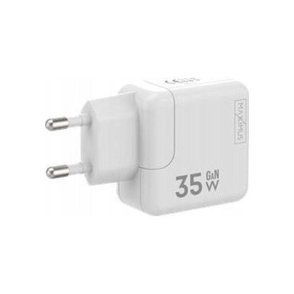 Ładowarka Maxximus Ład. sieć. MX Burst GaN PD 35W, 2xUSB-C + kabel PD 20W C/Lightning, WHITE/BIAŁY 13962340 5901313561095