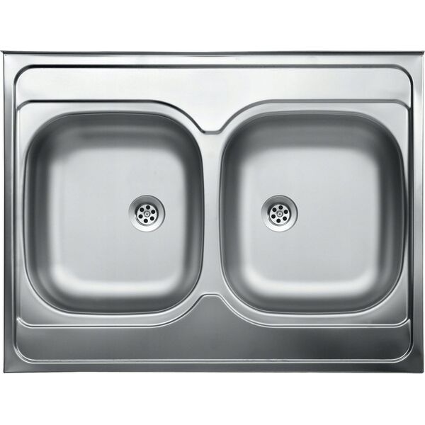 Zlewozmywak Kuchinox SK2_020T / KUCHINOX / ZLEW / STALOWY NAKŁADANY 2KOM. 60X80 GŁADKI + SYFON (OKS_B14K) / 13962533 5907791150578