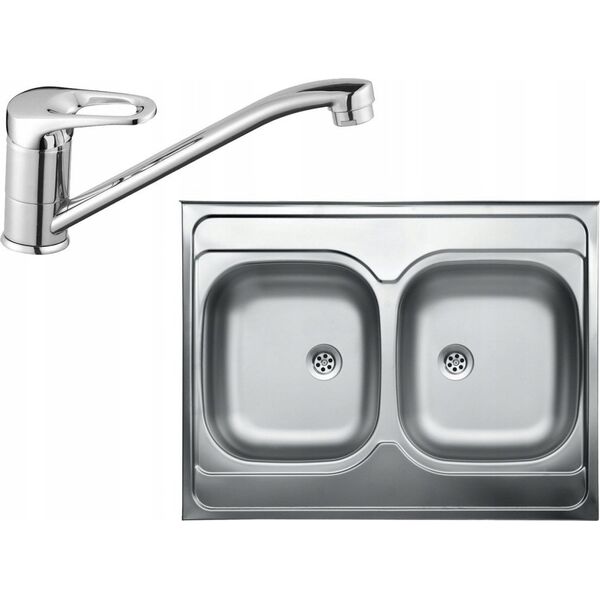 Zlewozmywak Kuchinox SK2_020T / KUCHINOX / ZLEW / STALOWY NAKŁADANY 2KOM. 60X80 GŁADKI + SYFON (OKS_B14K) / 13962533 5907791150578