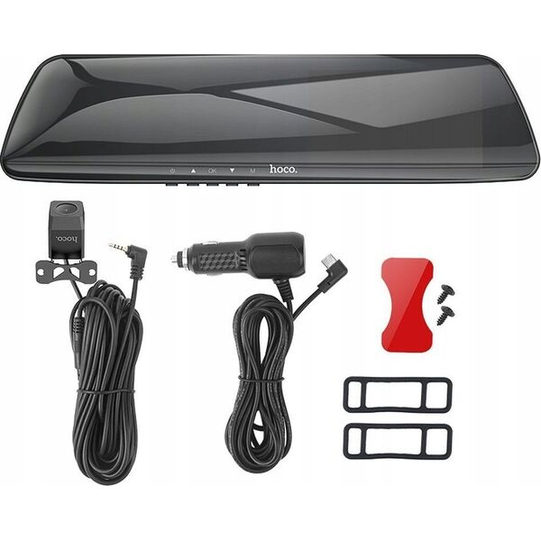 Kamera Hoco HOCO kamera samochodowa z wyświetlaczem 4,5" na lusterko + kamera tylna 1080P/30fps DV4 czarna 13963224 6942007616782
