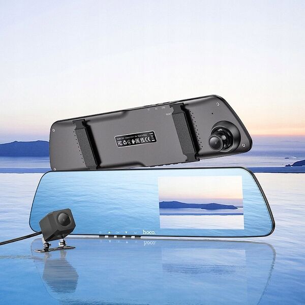 Kamera Hoco HOCO kamera samochodowa z wyświetlaczem 4,5" na lusterko + kamera tylna 1080P/30fps DV4 czarna 13963224 6942007616782