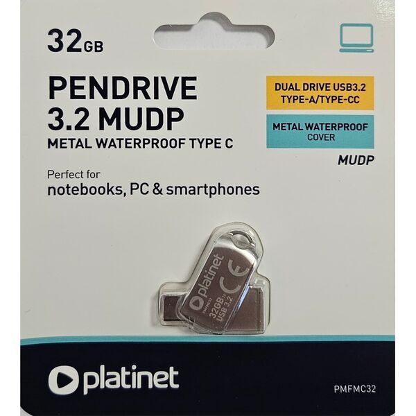 Pendrive Platinet PLATINET PENDRIVE USB 3.2 + USB-C 32GB METAL UDP WATERPROOF [45970] 13963296 5907595459709