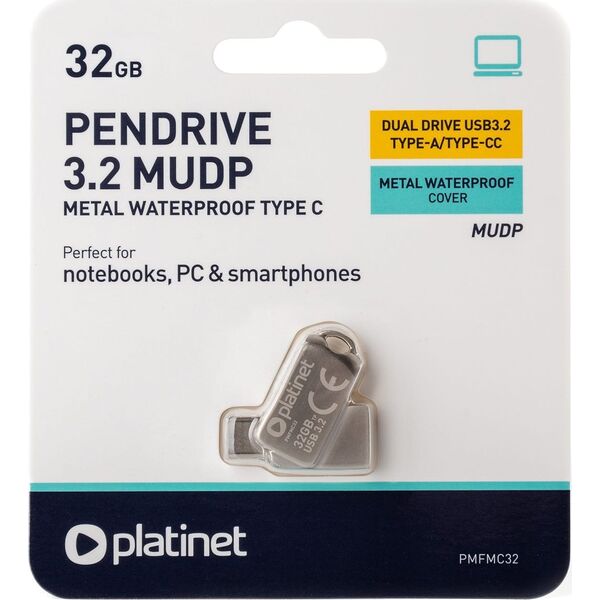 Pendrive Platinet PLATINET PENDRIVE USB 3.2 + USB-C 32GB METAL UDP WATERPROOF [45970] 13963296 5907595459709