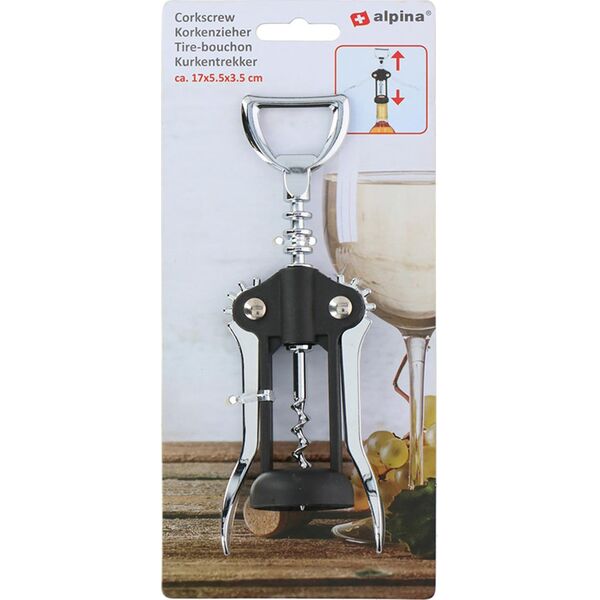 Alpina Alpina - Korkociąg / otwieracz do wina ze stali nierdzewnej 17 cm (czarny / srebrny) 13965997 8711252170251