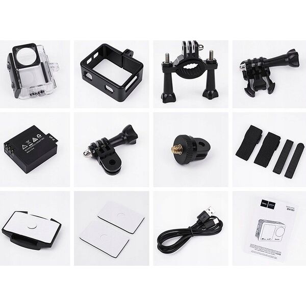 Kamera Hoco HOCO kamera sportowa z dwoma wyświetlaczami 1,3" + 2" 4K/30fps DV101 czarna 13968307 6942007616805