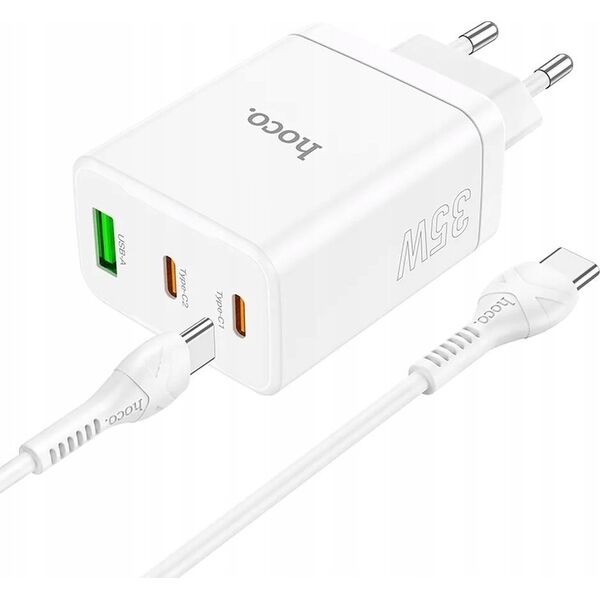 Ładowarka Hoco HOCO ładowarka sieciowa 2 x Typ C + USB A + kabel Typ C do Typ C PD QC3.0 3A 35W N33 biała 13968324 6942007621090