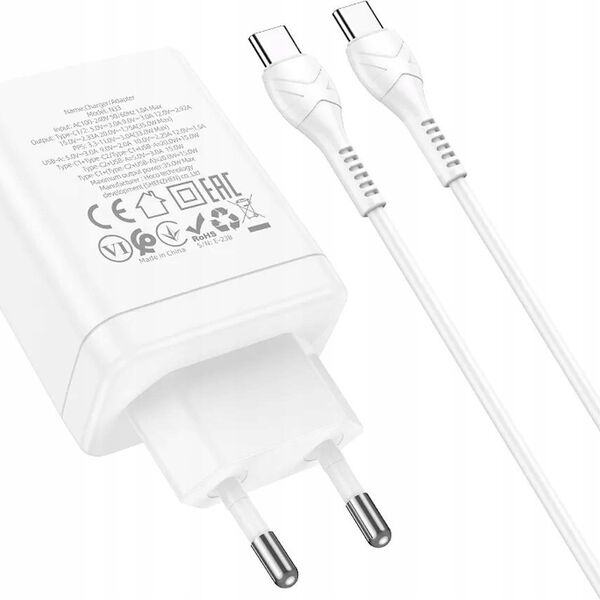 Ładowarka Hoco HOCO ładowarka sieciowa 2 x Typ C + USB A + kabel Typ C do Typ C PD QC3.0 3A 35W N33 biała 13968324 6942007621090