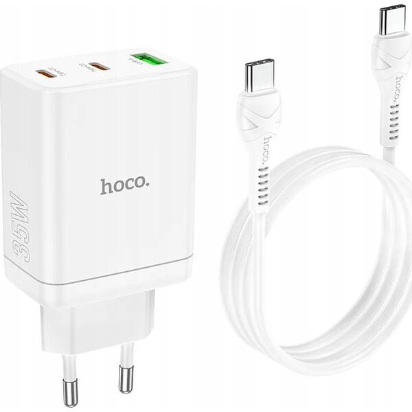 Ładowarka Hoco HOCO ładowarka sieciowa 2 x Typ C + USB A + kabel Typ C do Typ C PD QC3.0 3A 35W N33 biała 13968324 6942007621090
