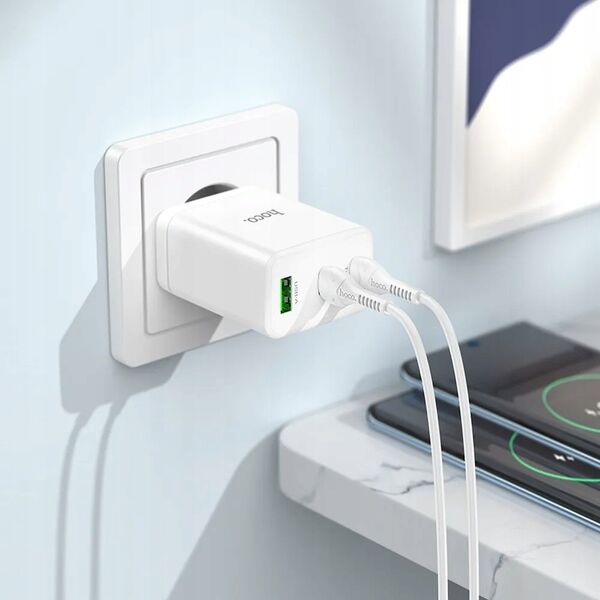 Ładowarka Hoco HOCO ładowarka sieciowa 2 x Typ C + USB A + kabel Typ C do Typ C PD QC3.0 3A 35W N33 biała 13968324 6942007621090