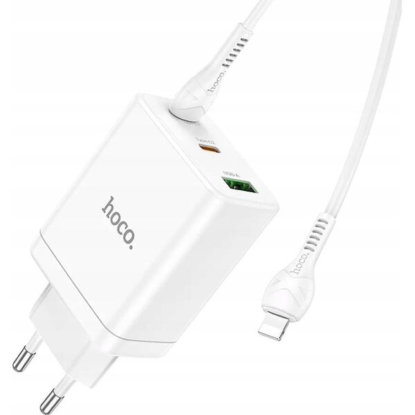 Ładowarka Hoco HOCO ładowarka sieciowa 2 x Typ C + USB A + kabel Typ C do Lightning PD QC3.0 3A 35W N33 biała 13968325 6942007621083