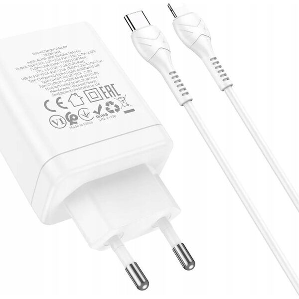 Ładowarka Hoco HOCO ładowarka sieciowa 2 x Typ C + USB A + kabel Typ C do Lightning PD QC3.0 3A 35W N33 biała 13968325 6942007621083