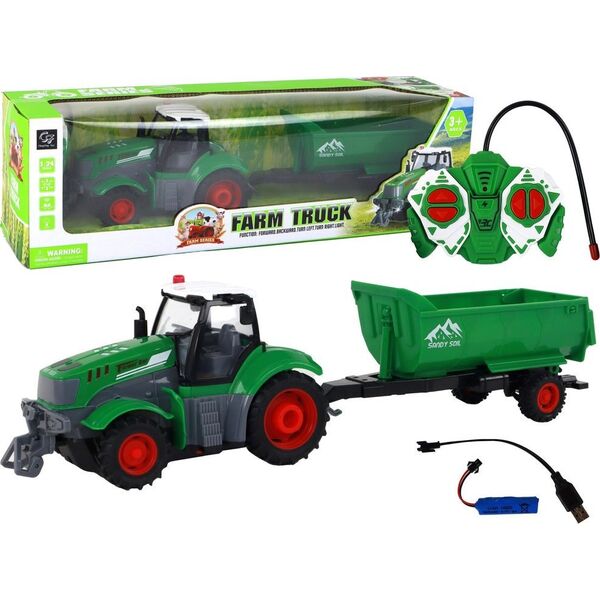 LeanToys Traktor z przyczep± R/C zielony zdalnie sterowany 13969661 5905679077061