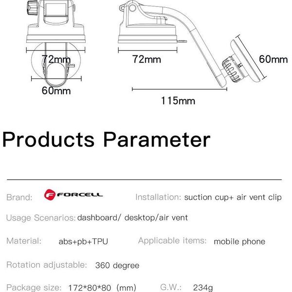 ForCell FORCELL F-Grip MagLuxe uchwyt samochodowy do szyby/deski/kratki magnetyczny czarny 13970389 5903396236808