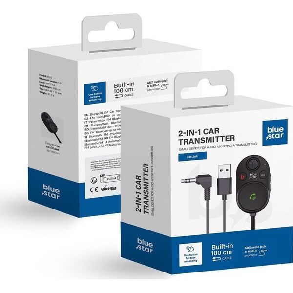 Transmiter FM Blue Star BLUE STAR transmiter bluetooth 2w1 CarLink BT62 czarny 13970400 5903396266249