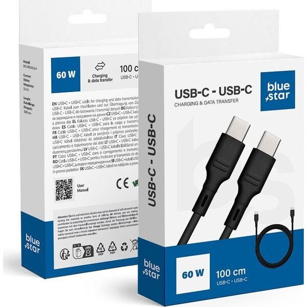 Kabel USB Blue Star BLUE STAR kabel 3A 60W Typ C do Typ C DC-001CC3.0 1 m czarny 13975181 5903396281655