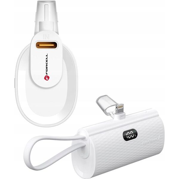 Powerbank ForCell FORCELL F-ENERGY Power Plug F5K3 powerbank 5 000mAh z wbudowanym złączem do Lightning 8-PIN PD 20W biały 13979005 5903396236617