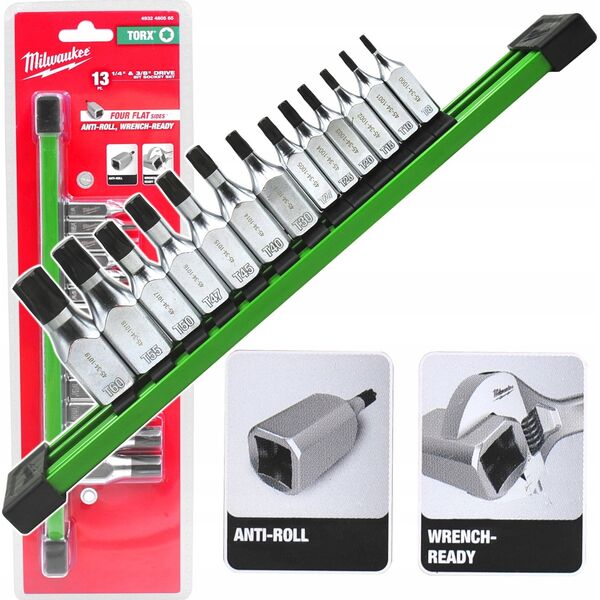 Hikoki MILWAUKEE SET OF SHANK SOCKETS 13 pcs. 1/4+3/8 TORX 13983099 4058546408503