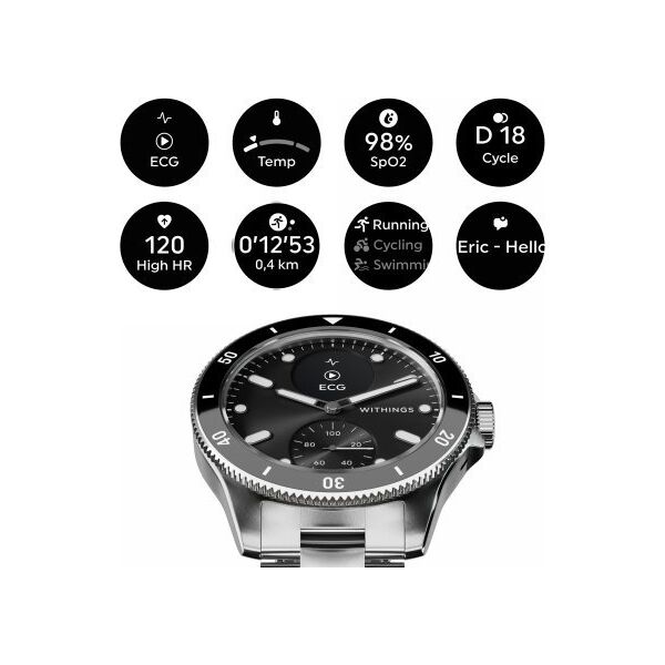 Smartwatch Withings Withings Scanwatch Nova - zegarek z funkcją EKG, pomiarem pulsu, SPO2 i temperatury oraz mierzeniem aktywności fizycznej i snu (42mm, black) 13990961 3700546708756