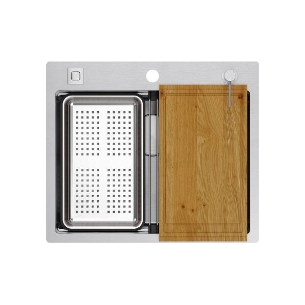 Zlewozmywak GraniteQ BURT 100 Workstation SteelQ  zlewozmywak 1-komorowy b/o stal szlachetna 580*485 mm + syfon push to open + dozownik stal szcz. + wkładka ociekowa+ Qmat 13991088 5905505507663