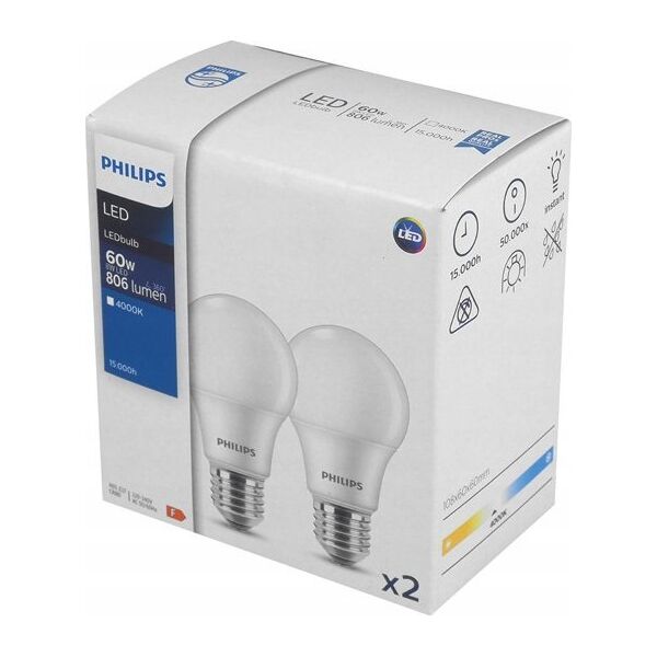 Ledvance 2x Żarówka LEDbulb Philips 8W (60W) E27 A60 classic 806lm 230V 4000K neutralna Signify 929002306362 13999568 8719514470972