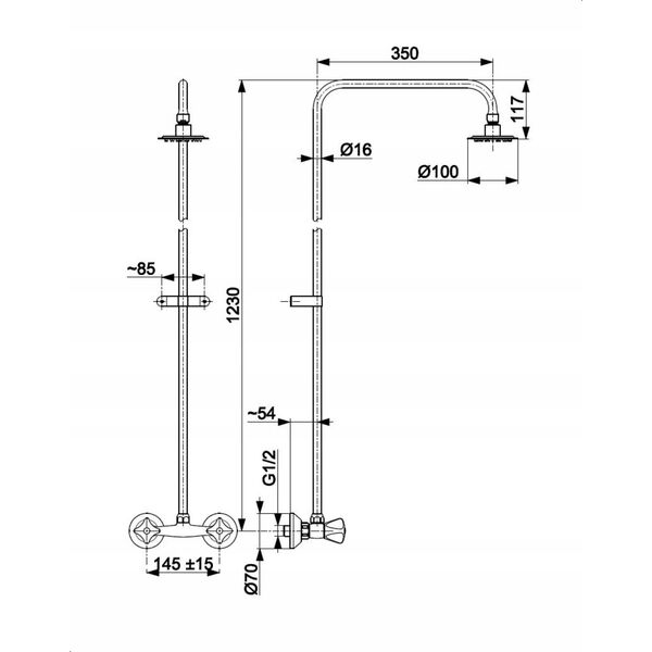 Bateria prysznicowa 306-711-00 / KFA / STANDARD / BATERIA DWU UCHWYTOWA ŚCIENNA Z NATRYSKIEM STAŁYM, CHROM / 14005396 5907571301244