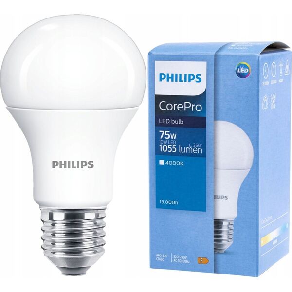 Philips Żarówka LED CorePro LEDbulb ND 10-75W A60 E27 840 929002306608 14007420 8720169169074