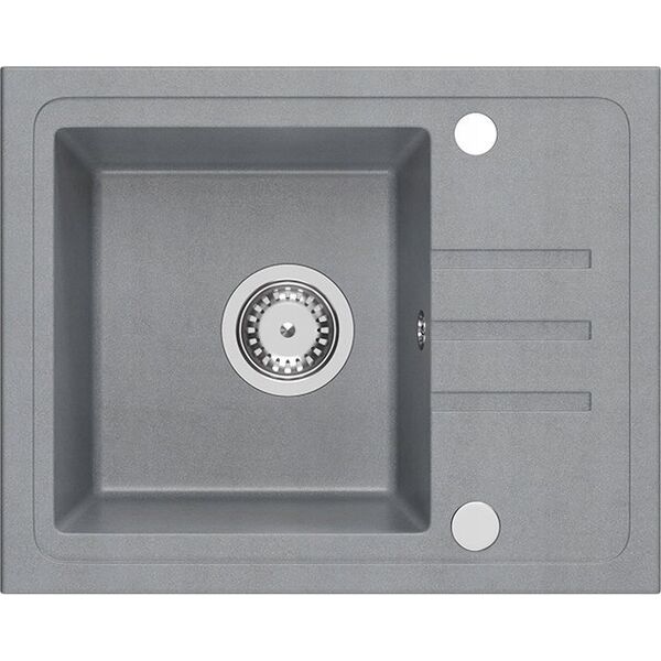 Zlewozmywak BEN 116 zlewozmywak granitowy silver stone 55x44 z szarą baterią z elastyczną wylewką, ze stalowym syfonem i zaślepką 14010838 5905505506000