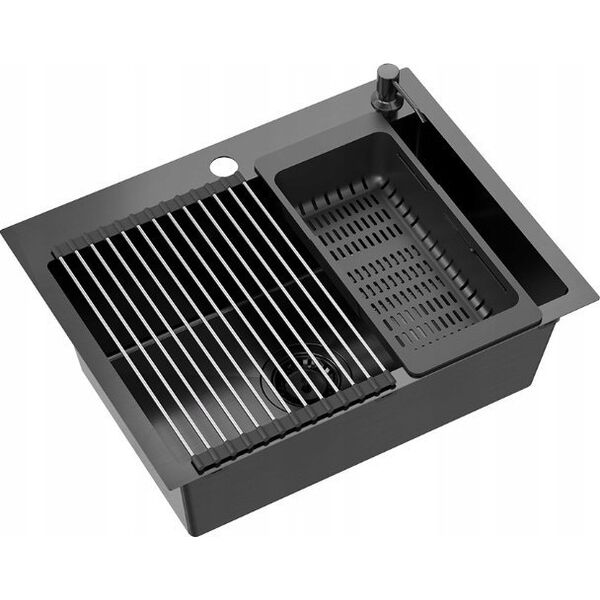 Zlewozmywak QUADRON LUKE 110 WORKSTATION zlewozmywak black metal (58x45x20) z syfonem 1-komorowy b/o + Qmata + Wkładka + Dozownik + Deska + bateria z elastyczną w 14010849 5905505503221