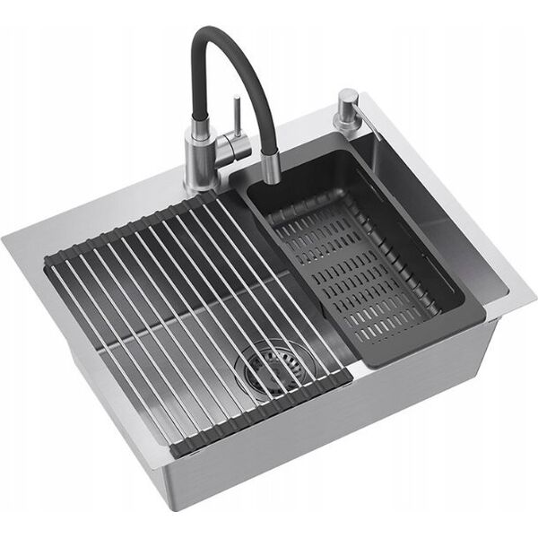 Zlewozmywak QUADRON LUKE 110 WORKSTATION zlewozmywak stalowy (58x45x20) z syfonem 1-komorowy b/o + Qmata + Wkładka + Dozownik + Deska + bateria z elastyczną wylew 14010857 5905505503214