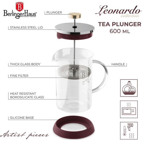 Berlinger Haus ZAPARZACZ TŁOKOWY DO KAWY HERBATY 600ml BERLINGER HAUS BH-8584 LEONARDO 14047867 5999108477935
