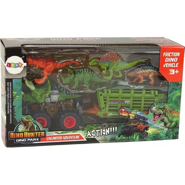 LeanToys Pojazd z Motywem Dinozaura Przyczepa 4 Sztuki Dinozaurów LEAN Toys 14048251 5905679076057