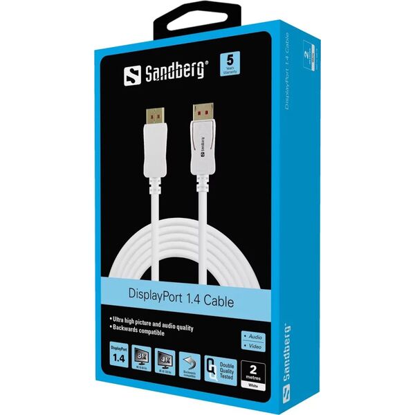 Kabel Sandberg DisplayPort - DisplayPort 2m biały (509-15)