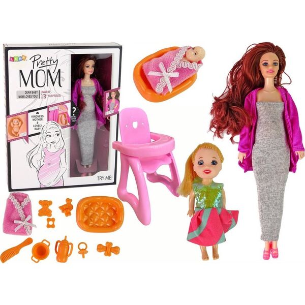 LeanToys Lalka w ci±ży długie włosy, akcesoria 14055030 5905679072516