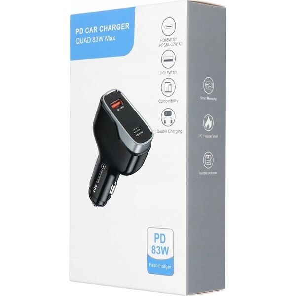 Ładowarka OEM Ładowarka samochodowa USB A + Typ C PD QC3.0 3A 83W CC53-1A1C czarna 14066822 5903396227295