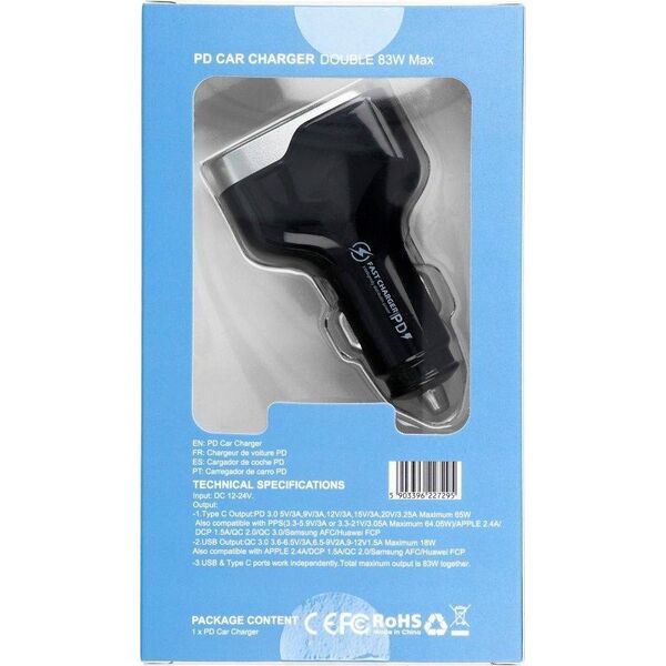 Ładowarka OEM Ładowarka samochodowa USB A + Typ C PD QC3.0 3A 83W CC53-1A1C czarna 14066822 5903396227295