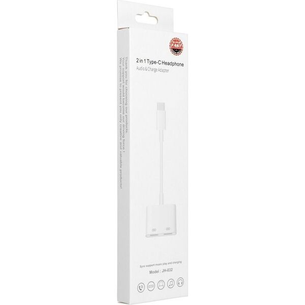 Adapter USB OEM Adapter AUX 2w1 Typ C (męski) do Typ C (żeński) / Typ C (żeński) BOX biały [DAC] 14071929 5903396106545