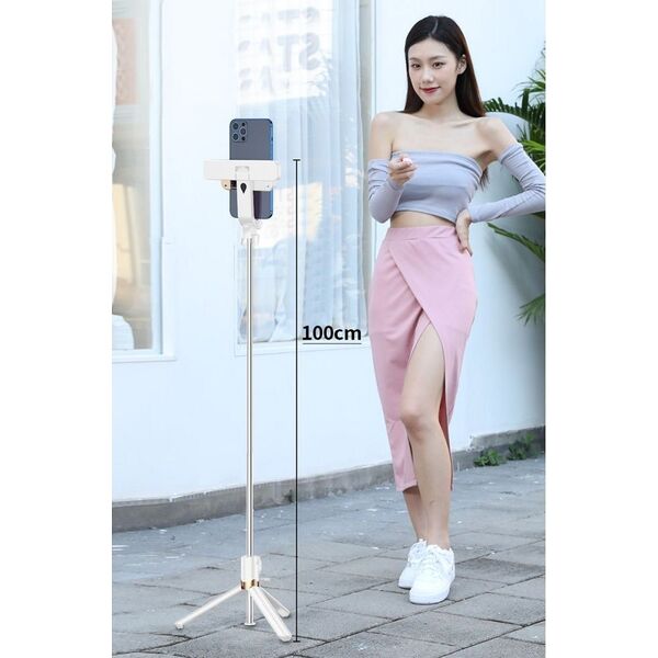 Selfie stick OEM Zestaw / uchwyt selfie z pilotem na bluetooth tripod LED  SSTR-20 biały 14074339 5903396150814