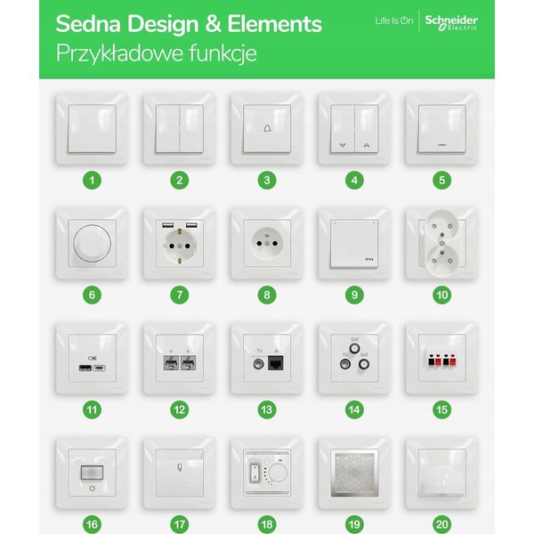 SCHNEIDERE Łącznik dwubiegunowy Schneider Sedna Design SDD114102 czarny antracyt Design & Elements 14082545 3606481479877
