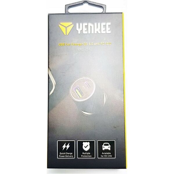 Ładowarka Yenkee YAC 2142 QC 3.0 a PD 18W Autonab, YENKEE 14084053 8590669292196