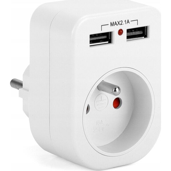 Montis Rozgałęźnik z uziemieniem 1p+Z 2xUSB 2.1A Montis MT092 biały 14084568 5901811405570