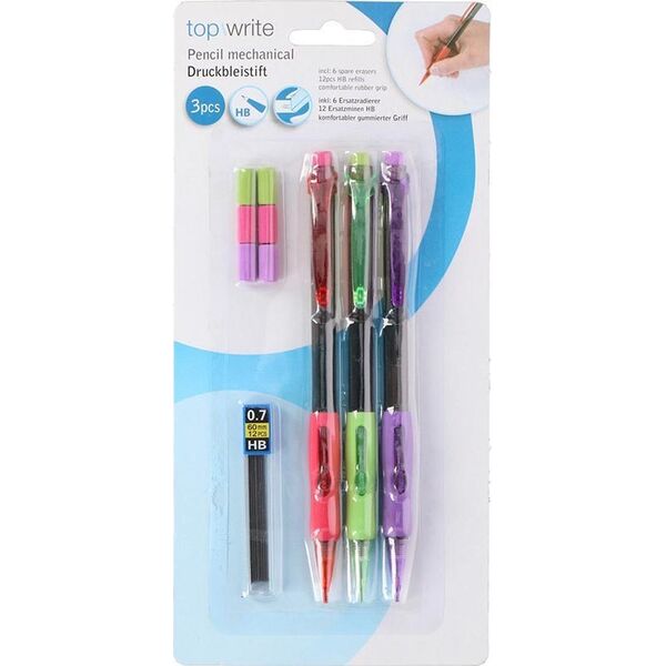 Topwrite Topwrite - Zestaw ołówków mechanicznych z wymiennymi wkładami + gumki 10 elementów 14089145 8711252988580