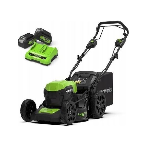 Kosiarka akumulatorowa Greenworks 2x24V Kosiarka akumulatorowa z napędem 46cm G24X2LM46SPK4X  zestaw ładowarka dual + 2 aku 4Ah 14090603 6952909062457