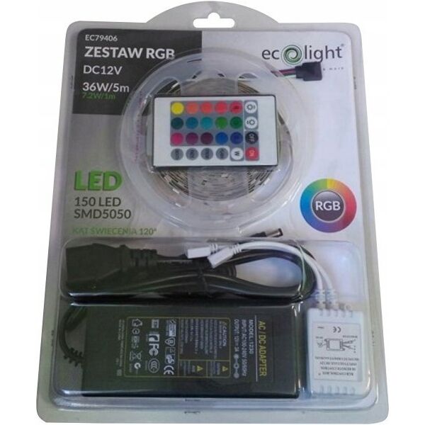 Taśma LED ECOLIGHT2 Ecolight EC79406 zestaw LED taśma 5050 5m ze sterownikiem RGB i zasilaczem 12V 14091520 5901986794066