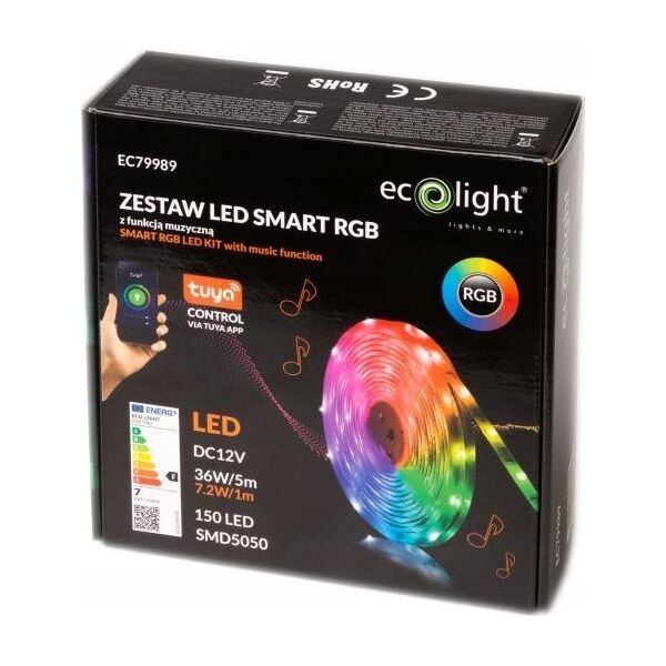 Taśma LED ECOLIGHT2 Ecolight EC79989 taśma LED muzyczna SMART RGB 5m 36W 12V IP20 14091548 5901986799894