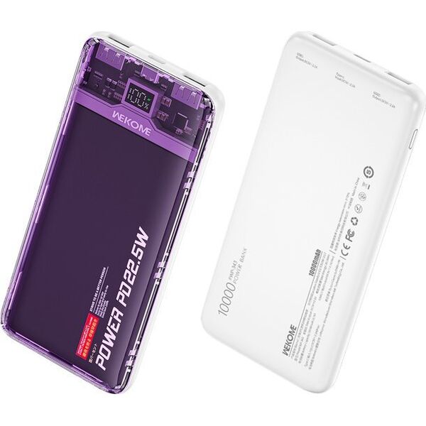 Powerbank Wekome WEKOME WP-353 Vanguard Series - Power bank 10000 mAh PD 20W + QC 22.5W (Fioletowy / Przezroczysty) 14092440 6941027641101