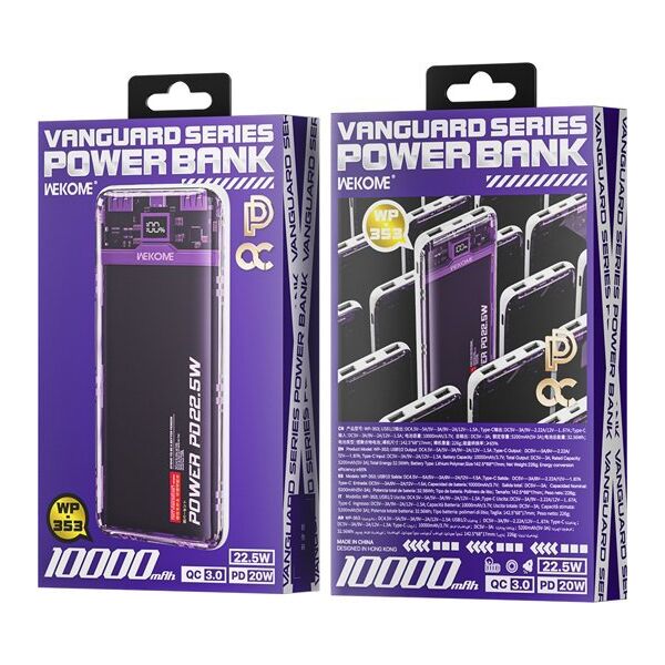 Powerbank Wekome WEKOME WP-353 Vanguard Series - Power bank 10000 mAh PD 20W + QC 22.5W (Fioletowy / Przezroczysty) 14092440 6941027641101